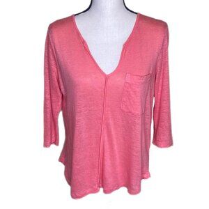 Anthropologie Bordeaux Coral 3/4 Sleeve V-Neck Women's Top Size X S/TP